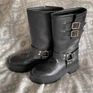 Marc Fisher Women's Dorset Lug Moto Platform Harness Boots size 6-1/2 medium